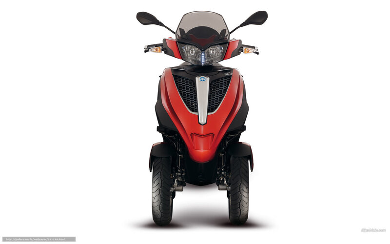 Red Three-wheeled Scooter — Neutral, Photograph, Windshield, Headlight, Mirrors