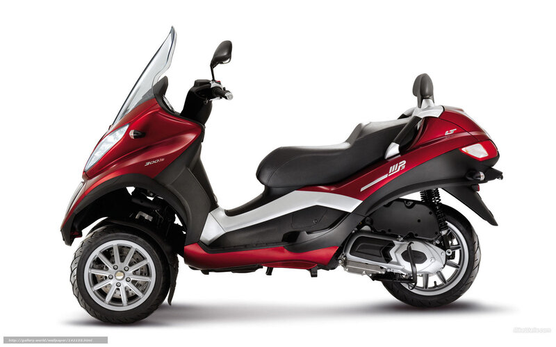 Red Three-wheeled Scooter — Neutral, Photograph, Windshield, Seat, Wheel