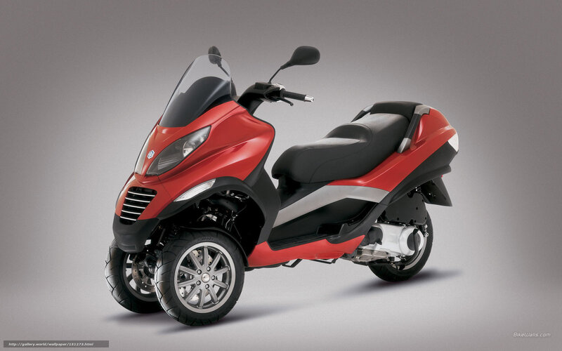 Red Three-wheeled Scooter — Neutral, Photograph, Windshield, Seat, Wheels