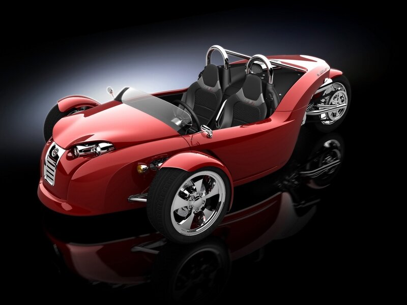 Red three-wheeled sports car