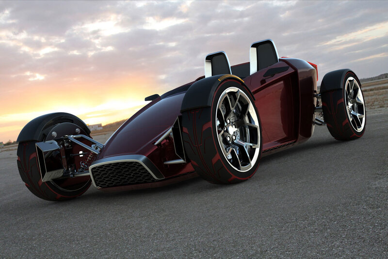 Red Three-wheeled Vehicle — Dramatic, Sunset