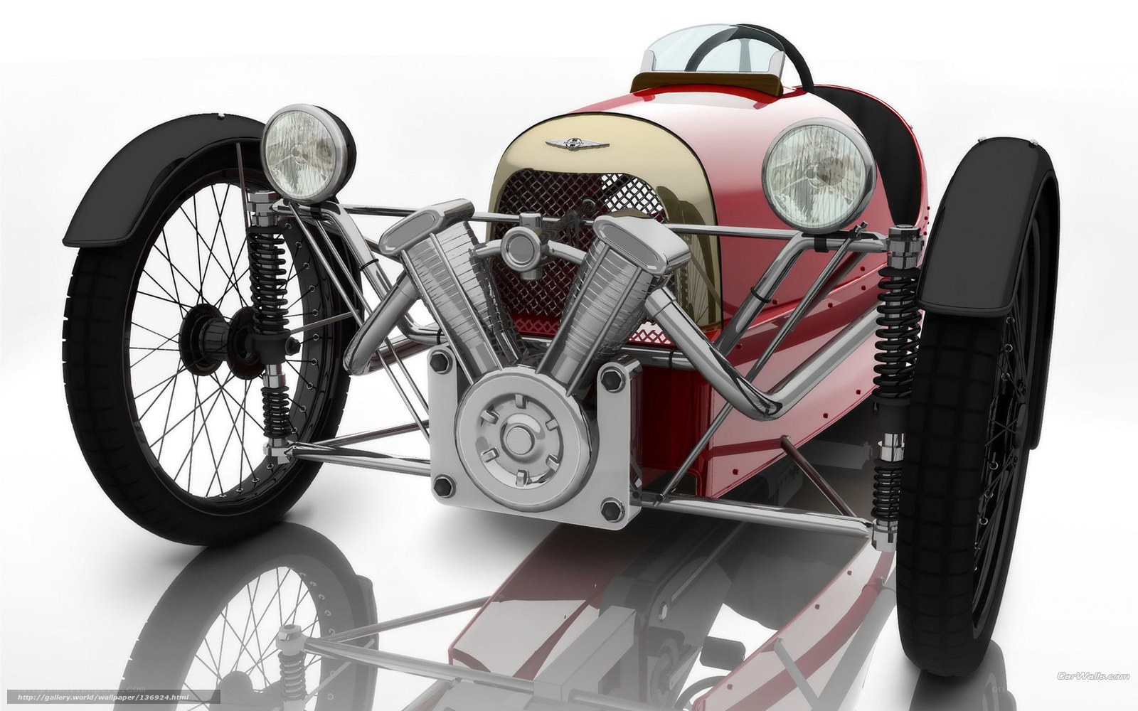 Red three-wheeled vintage car