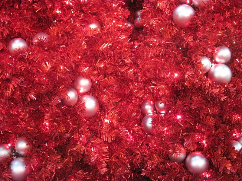 Red Tinsel with Ornaments — Festive