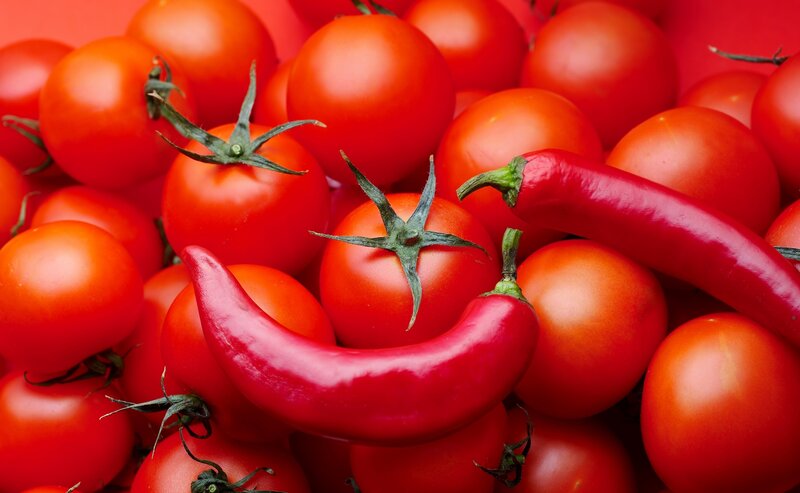 Red tomatoes and peppers