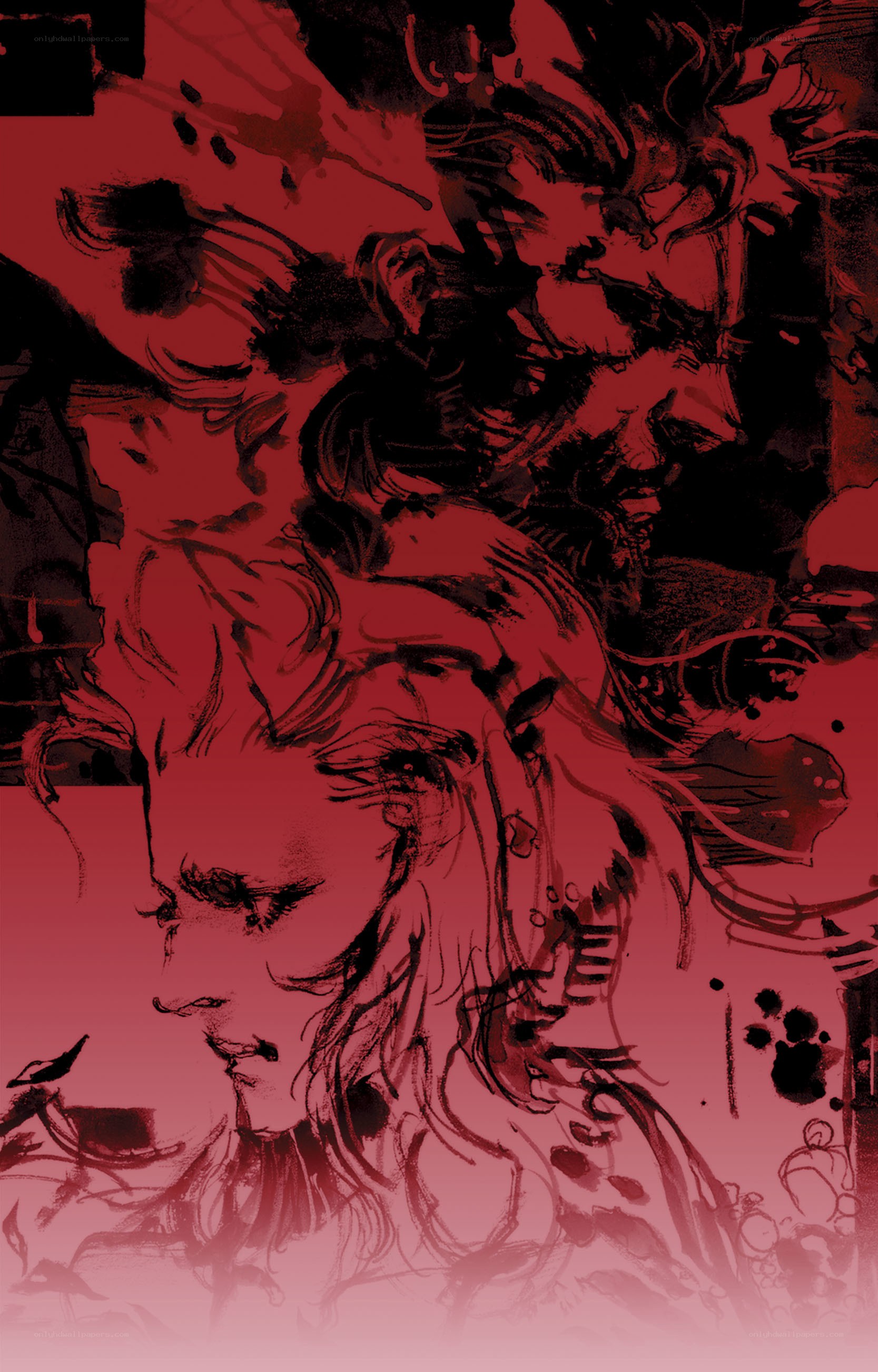 red-toned character illustration