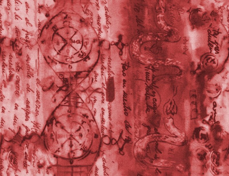 red-toned manuscript with symbols