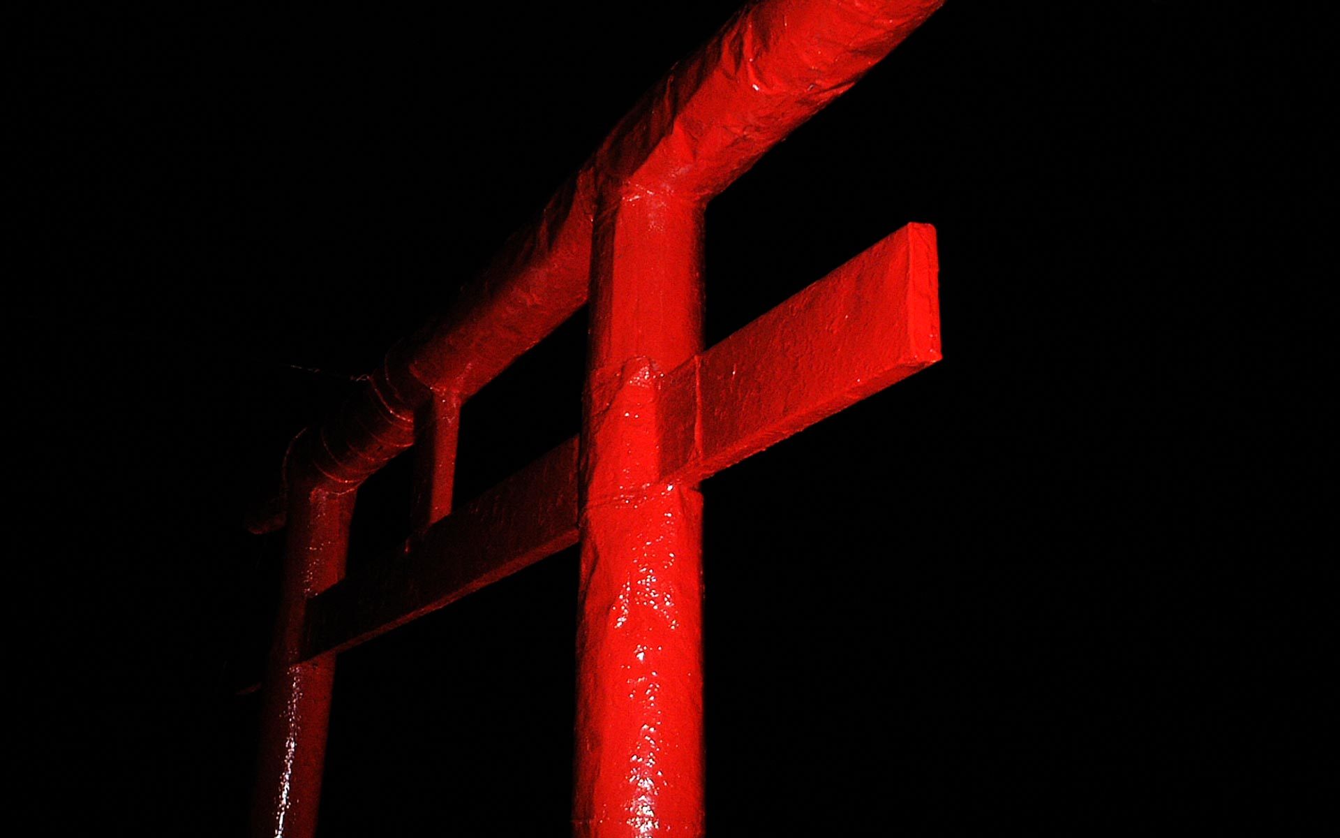 Red torii gate at night