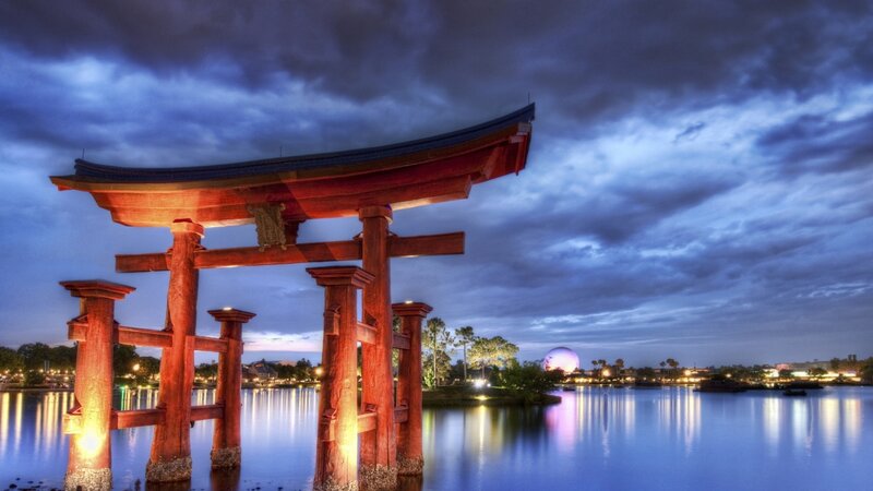 Red Torii Gate — Blue, Dramatic, Night