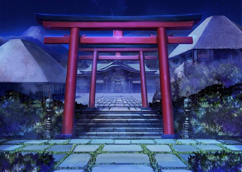 Red Torii Gate — Blue, Serene, Night, Digital Art