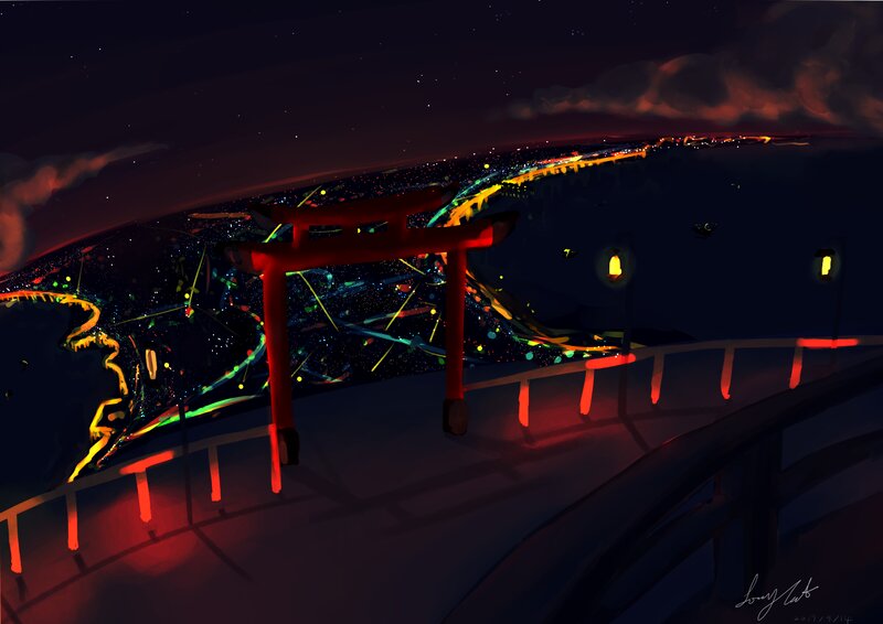Red Torii Gate — Dramatic, Night