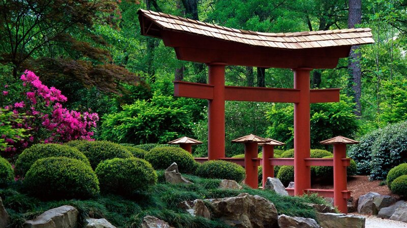 Red Torii Gate — Green, Serene, Spring, Photograph