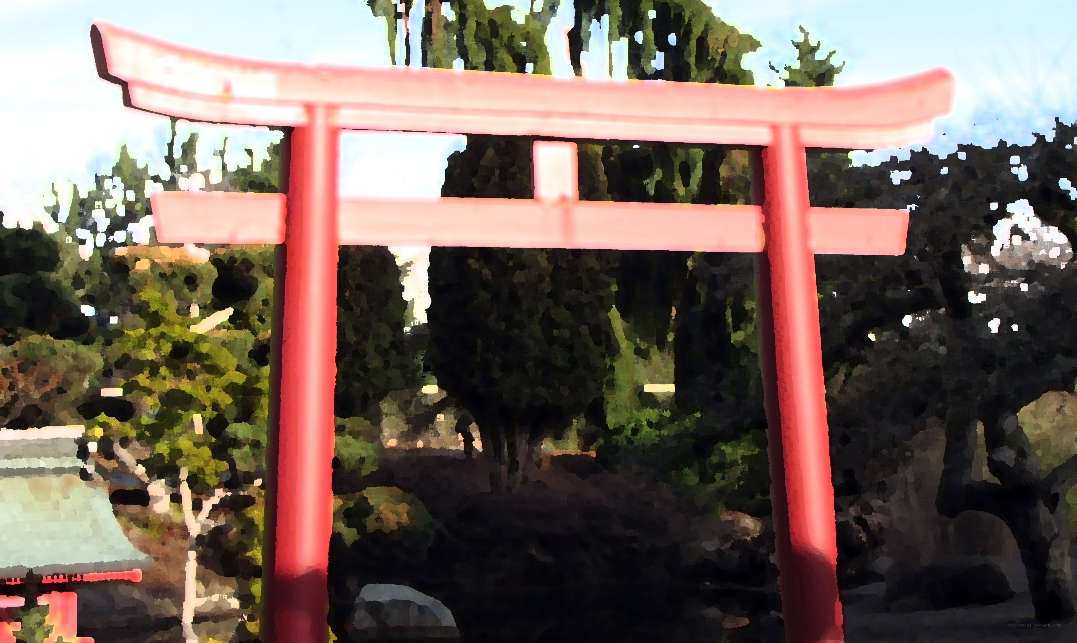 Red torii gate in garden