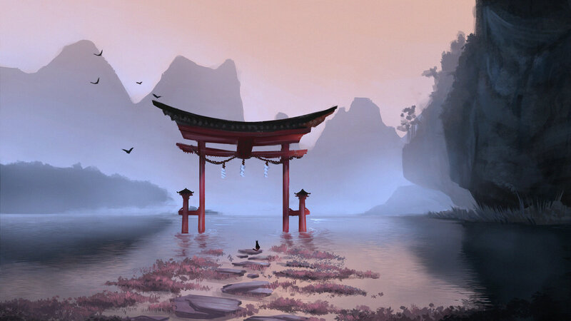 Red Torii Gate in Water