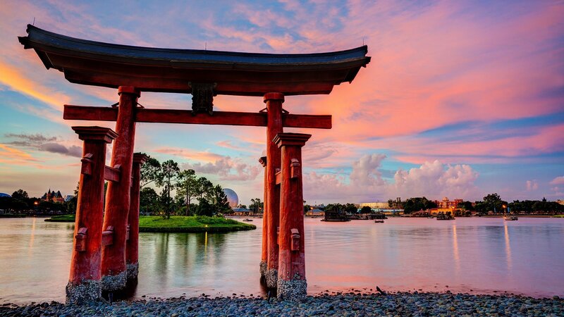 Red Torii Gate — Pink, Serene, Sunset