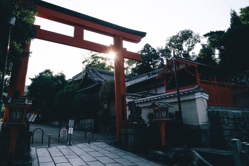 Red Torii Gate — Serene, Morning, Photograph, Sun