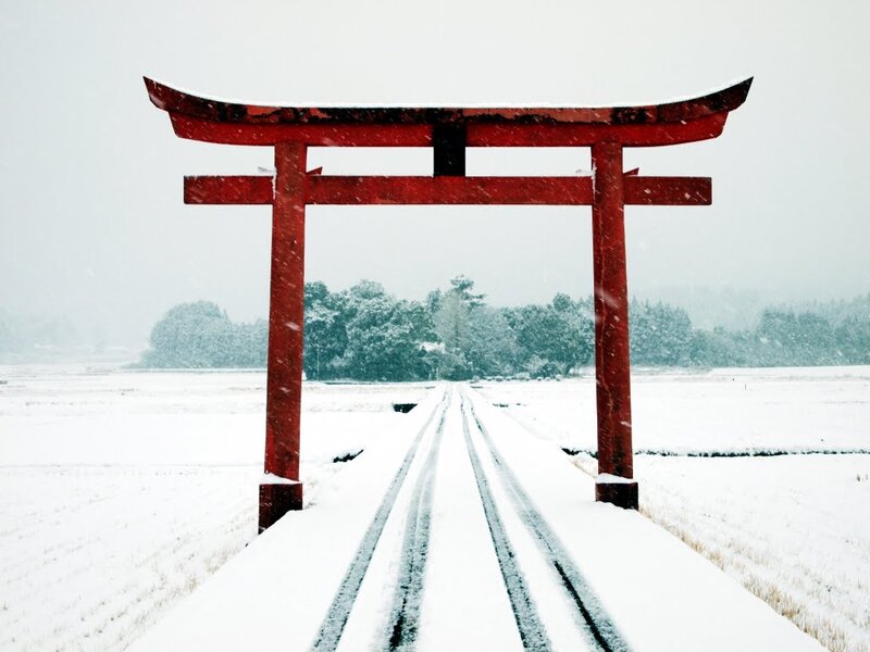 Red Torii Gate — Serene, Winter, Photograph
