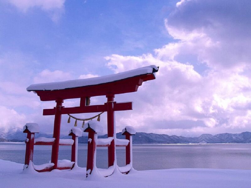 Red Torii Gate — Serene, Winter