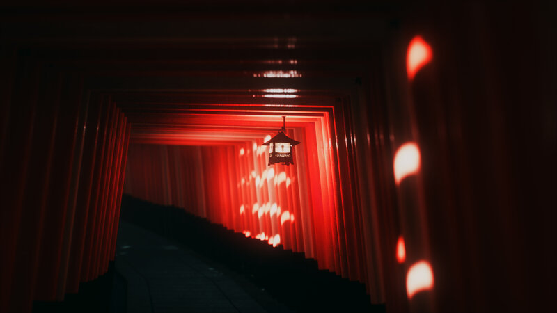Red Torii Gate Tunnel — Dramatic