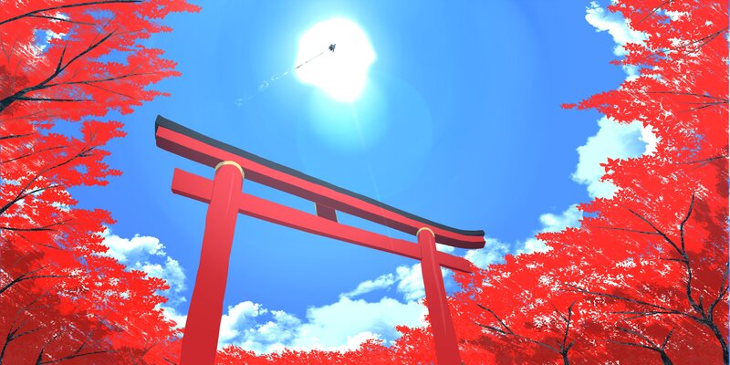 Red torii gate under blue sky
