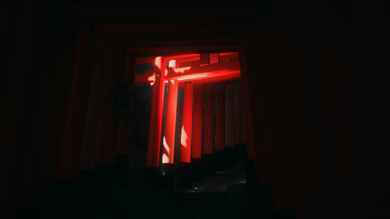 Red Torii Gates — Dramatic, Night