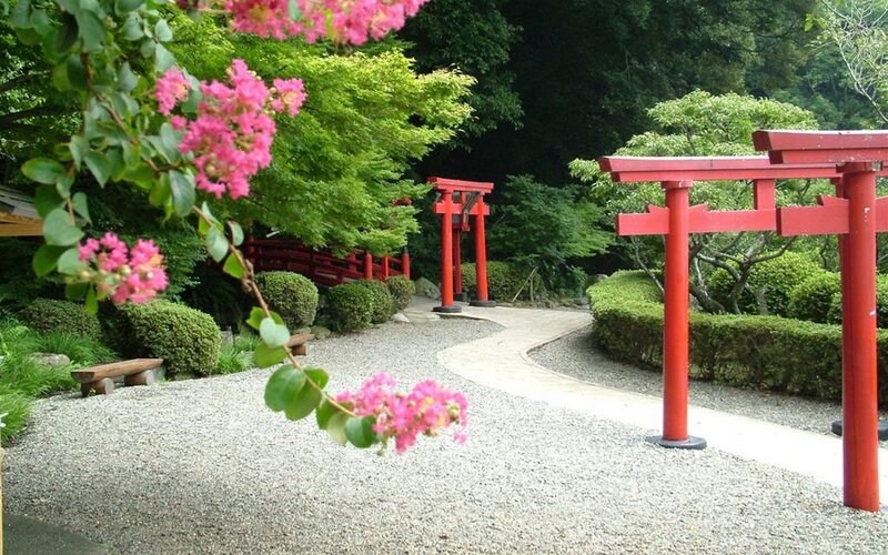Red Torii Gates in Garden — Serene