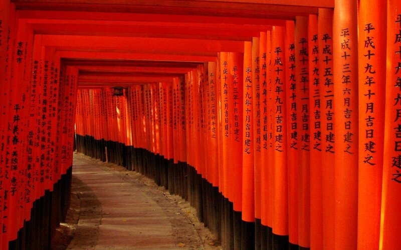 Red torii gates tunnel