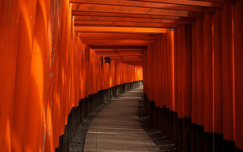 Red Torii Gates Tunnel — Orange, Serene, Afternoon