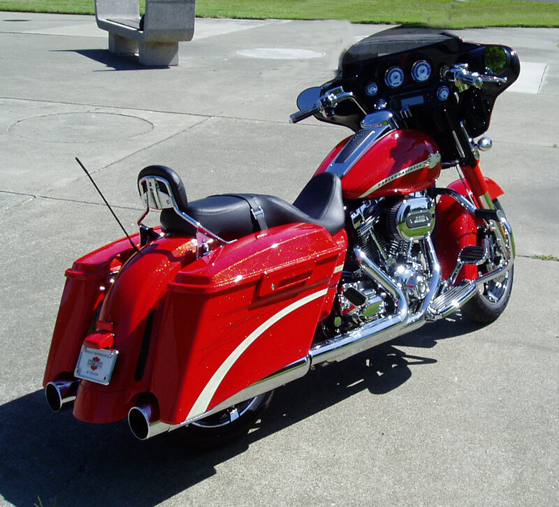 Red Touring Motorcycle — Calm, Afternoon, Photograph, Bench