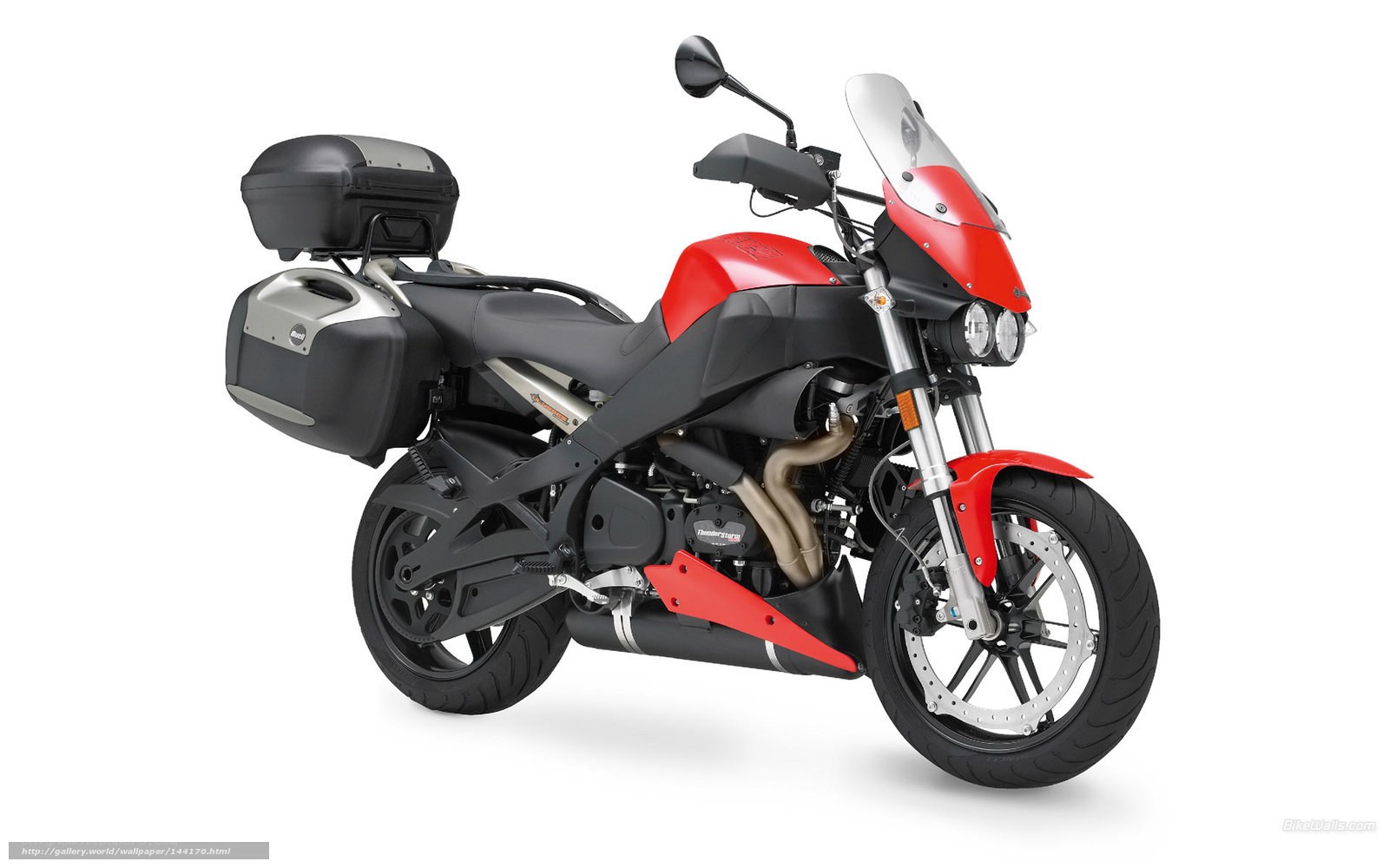 red touring motorcycle with luggage