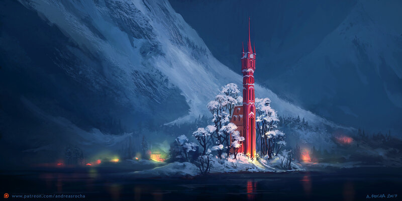 Red Tower in Snow