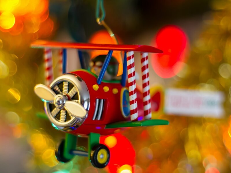 Red Toy Airplane Ornament — Festive, Night
