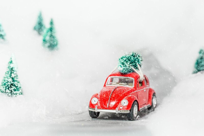 Red Toy Car in Snow — Festive, Winter