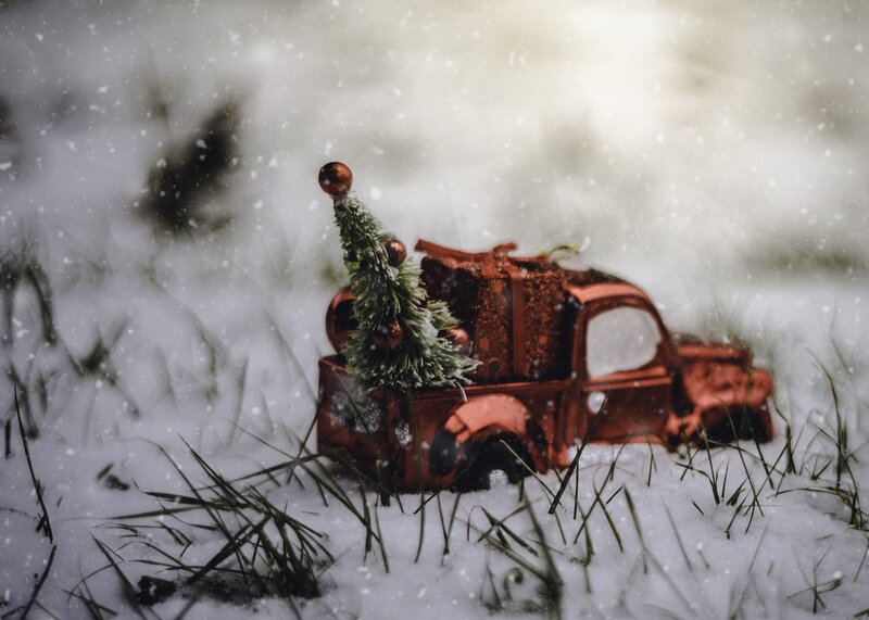Red Toy Truck in Snow