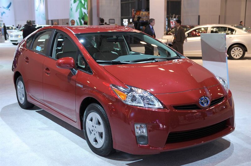 Red Toyota Prius at auto show