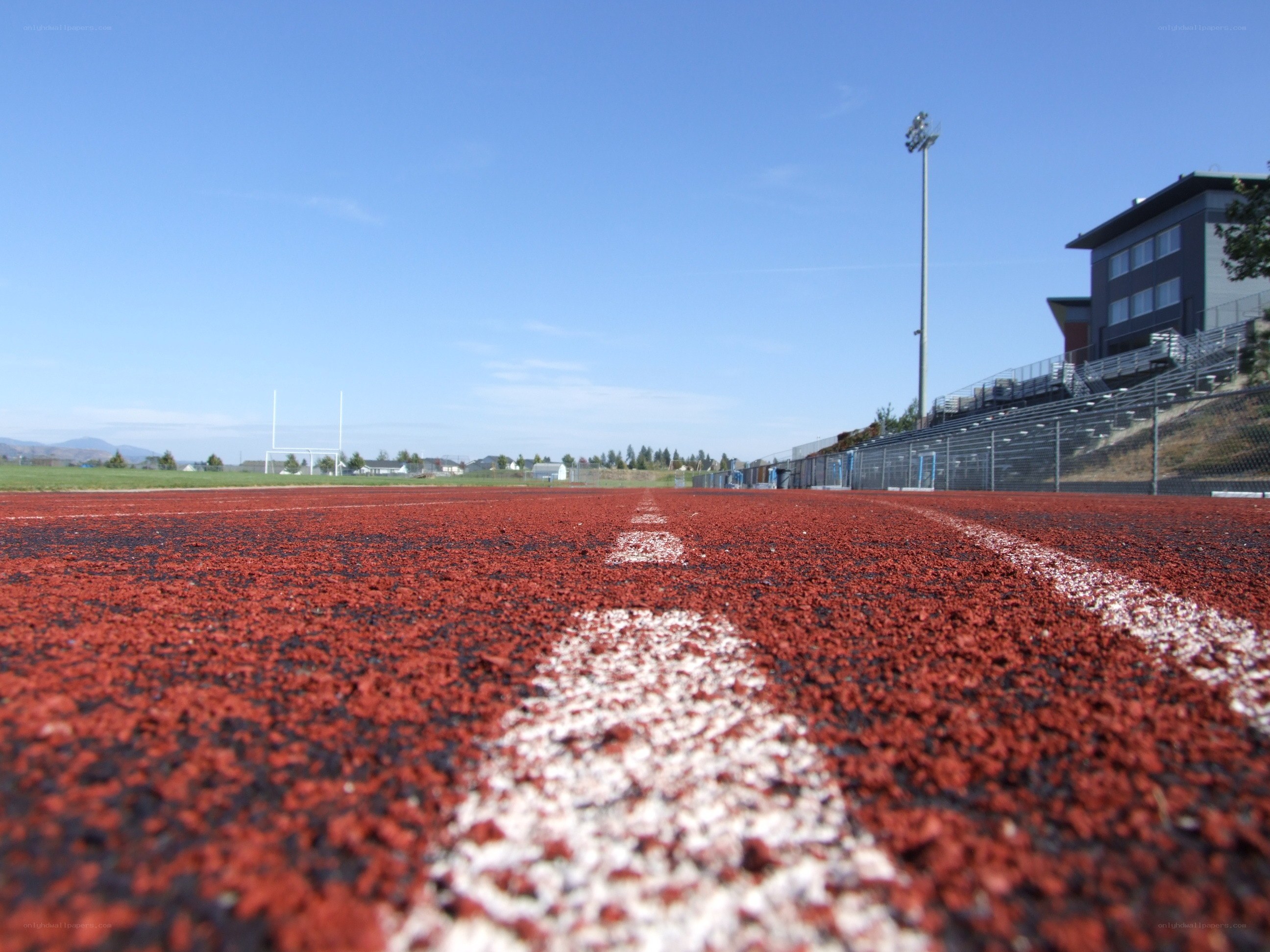 Red track at a sports stadium