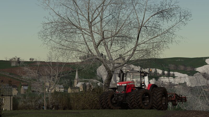 Red Tractor in Field — Green, Serene