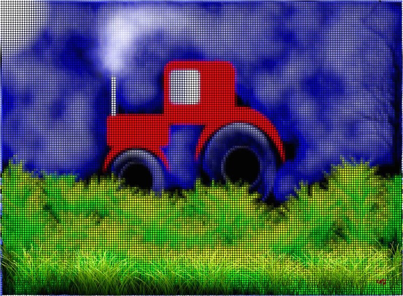 Red Tractor in Field — Green