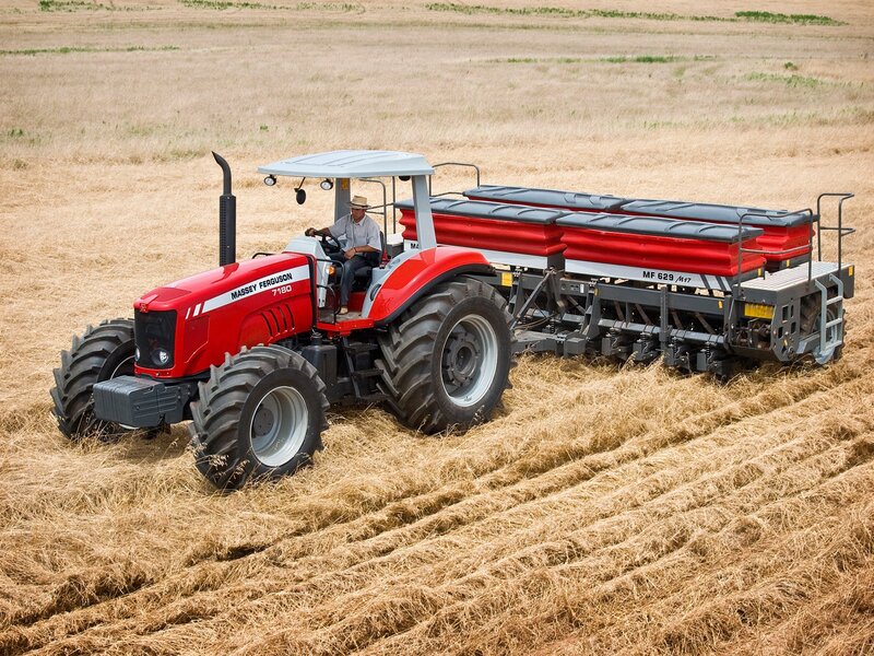 Red Tractor in Field — Working, Afternoon