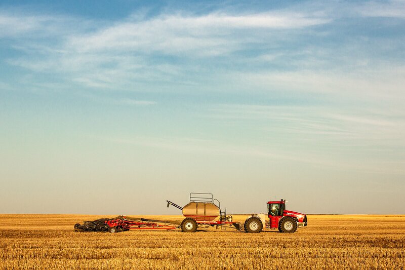 Red Tractor in Field — Yellow