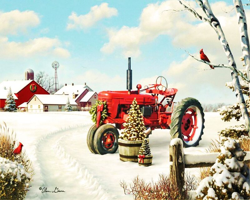 Red Tractor in Snow — Peaceful