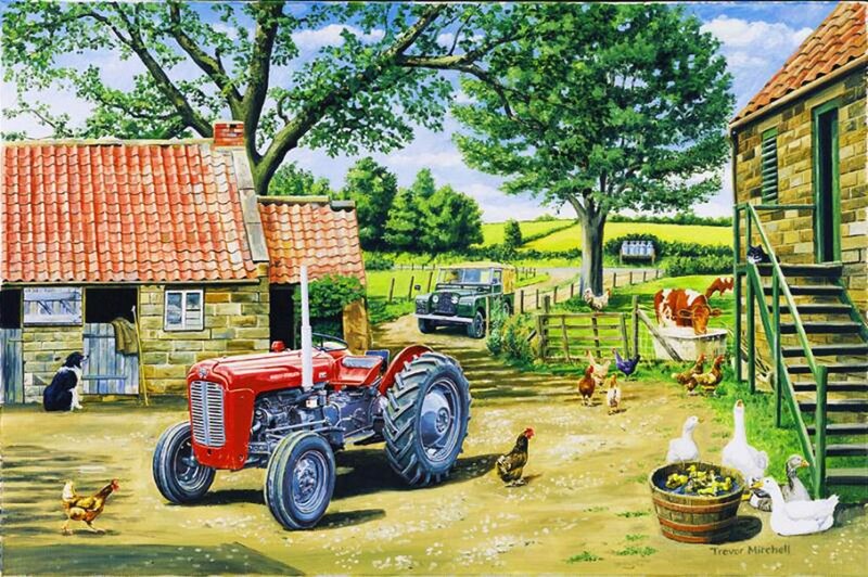 Red Tractor on Farm — Peaceful