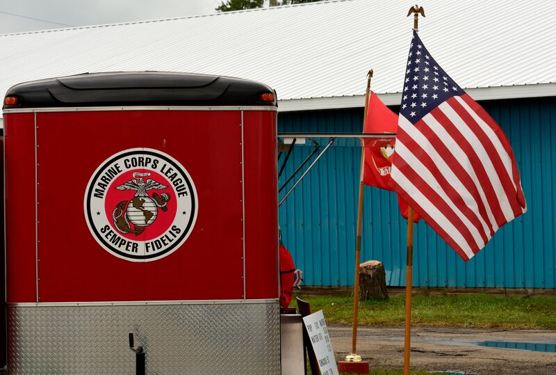 Red Trailer with Flags