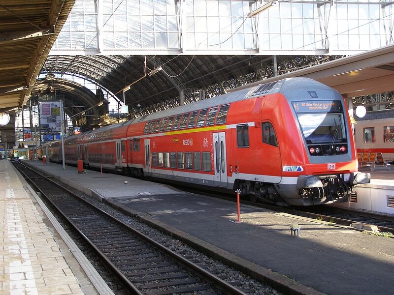Red Train at Station — Calm, Afternoon, Photograph