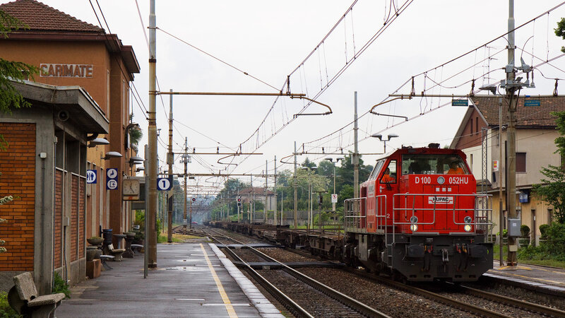 Red Train at Station — Calm, Morning