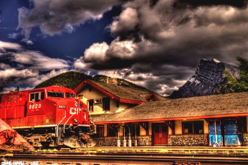 Red Train at Station — Dramatic