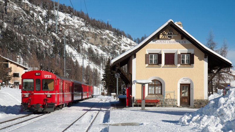Red Train at Station — Serene, Winter