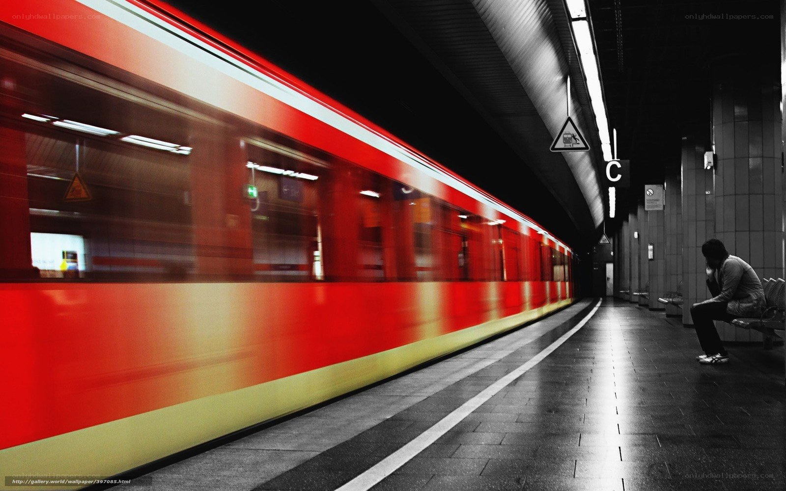 Red train at subway station