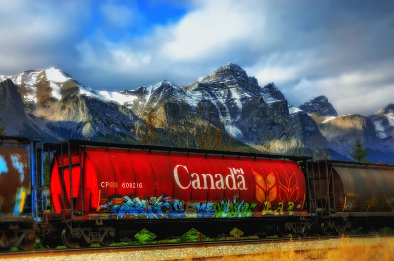 Red Train Car in Mountains