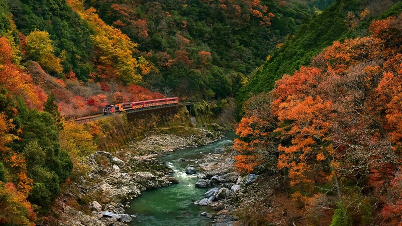 Red Train in Canyon — Orange
