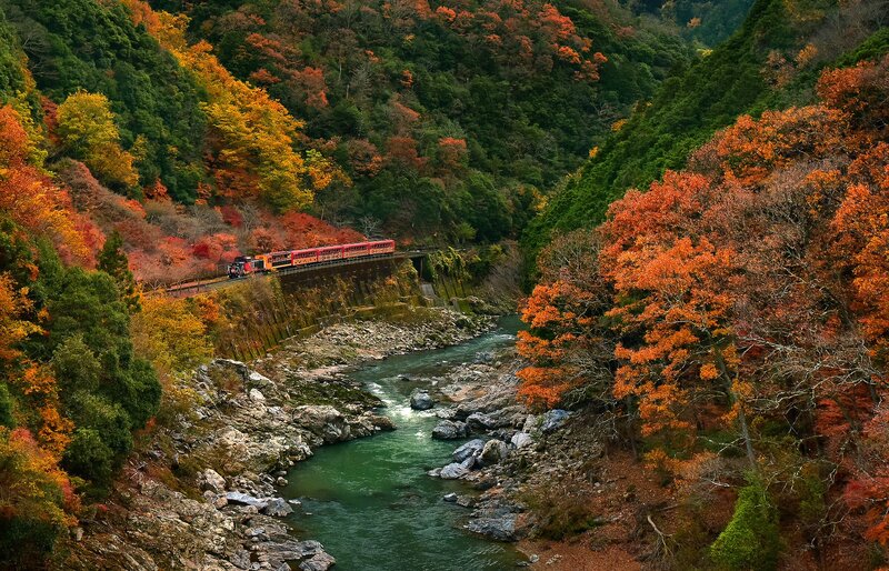Red Train in Canyon